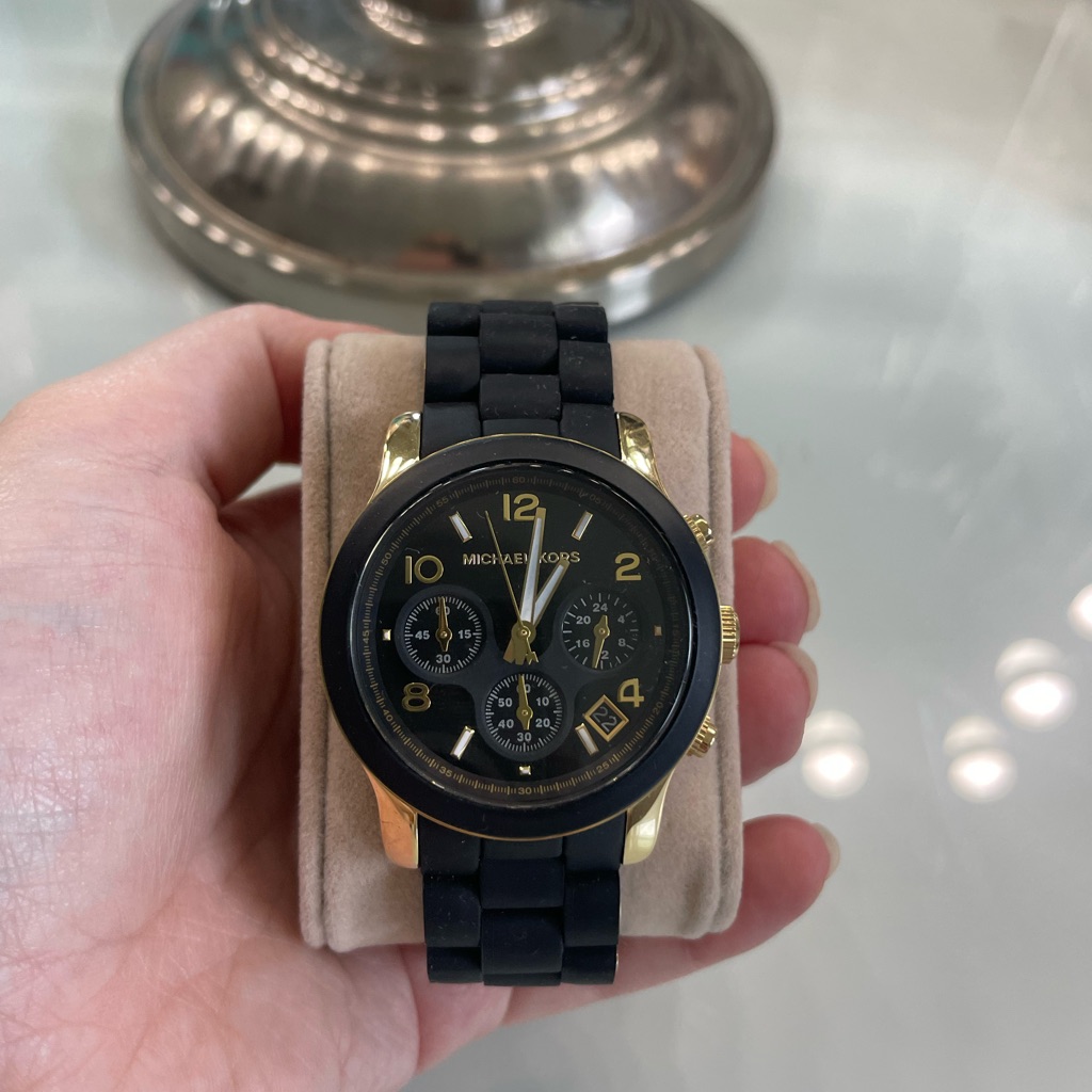 Michael Kors Black And Gold Chronograph Watch